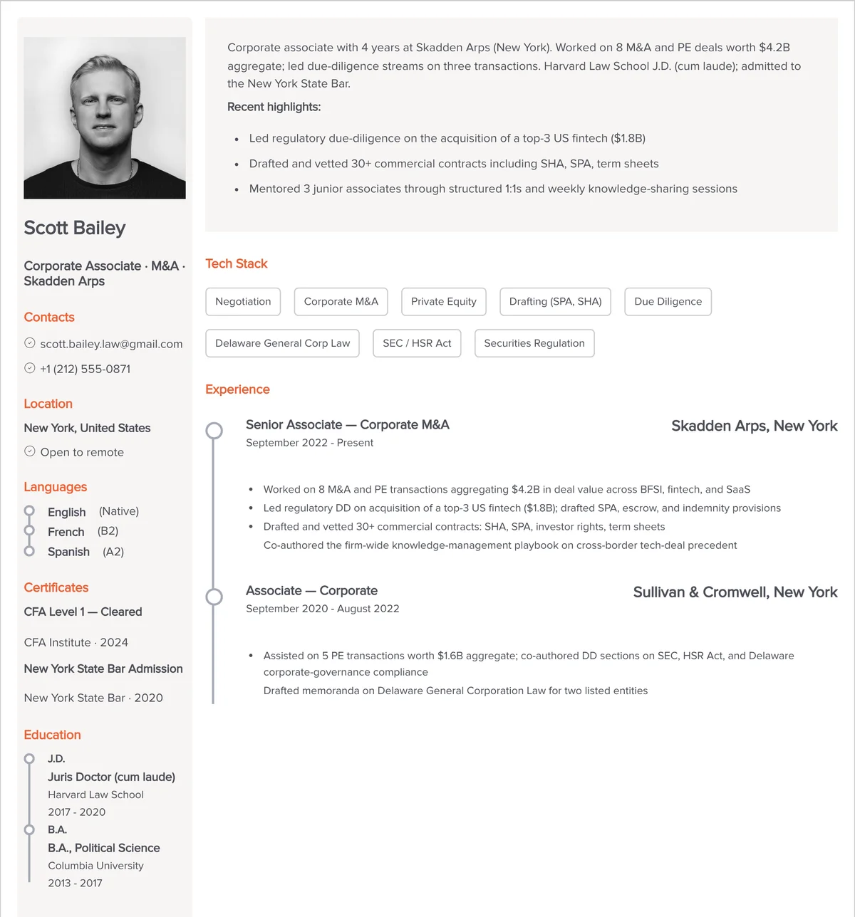Resume example — lawyer