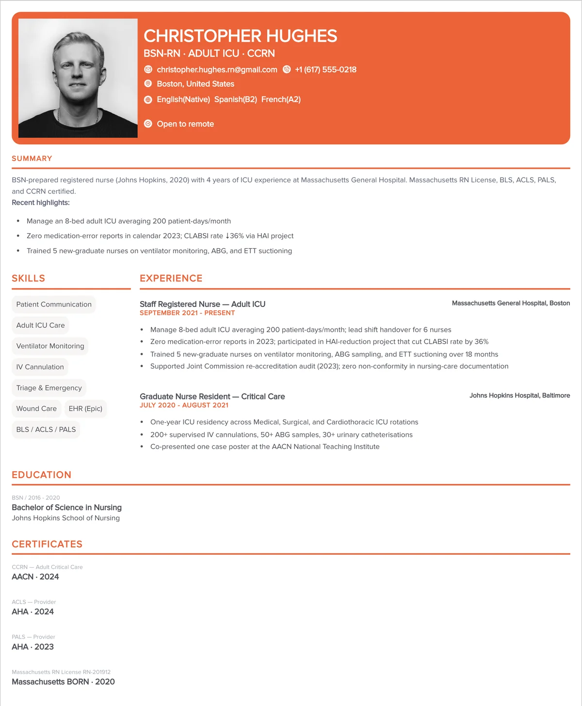 Resume example — nurse
