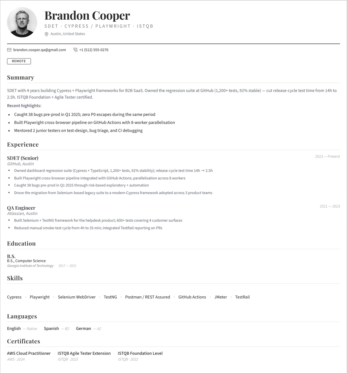 Resume example — qa-engineer