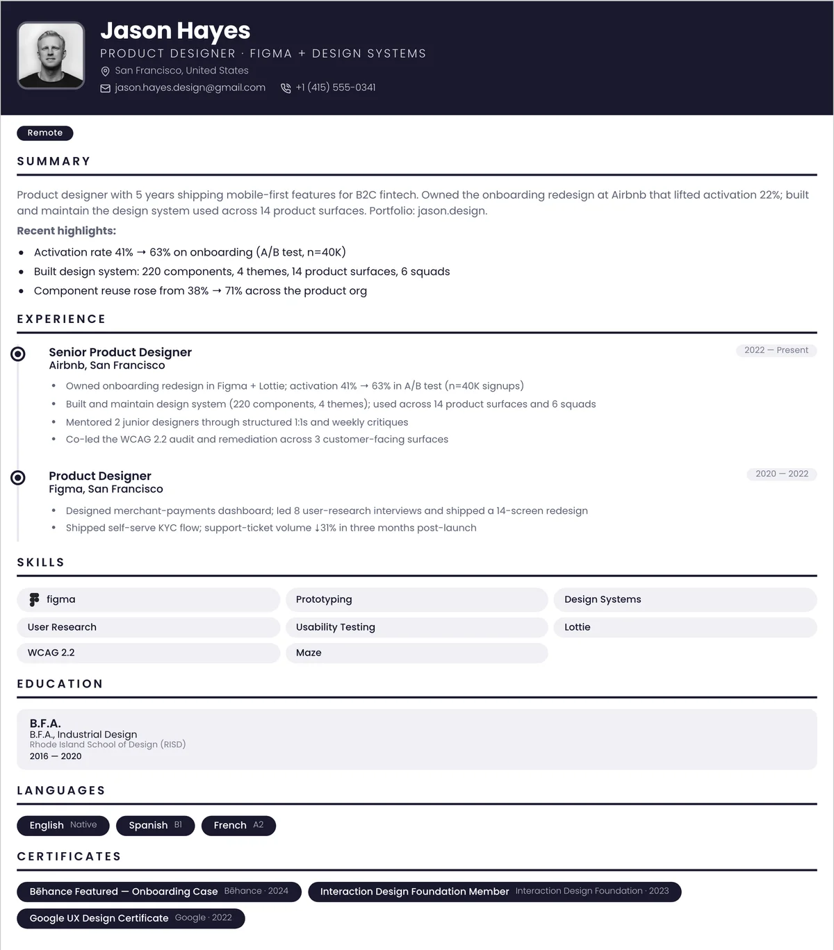 Resume example — ui-designer