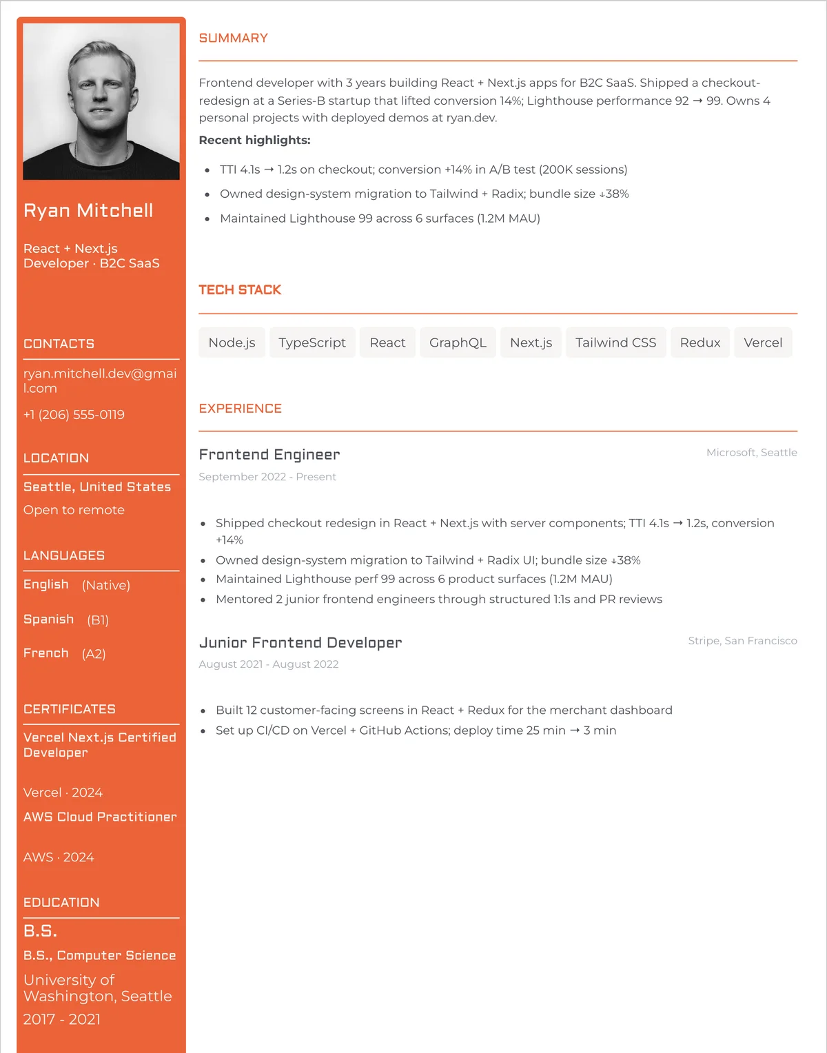 Resume example — web-developer